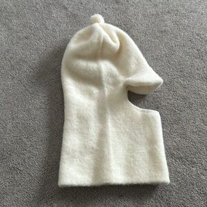 Pure Wool Balaclava Hat Pom Pom Hood Scarf NWOT